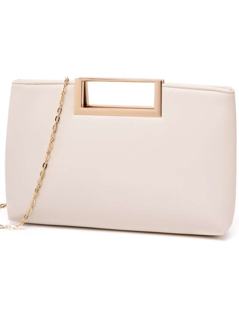 👜Women's White Faux Leather Clutch Purse with Metal Handle Chain Crossbody Bag